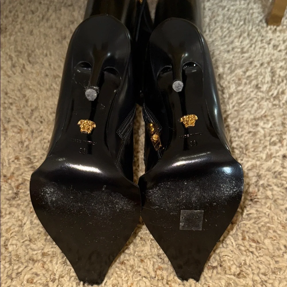 Versace Black Over the Knee Boots with Gold Medallion - Picture 9 of 9